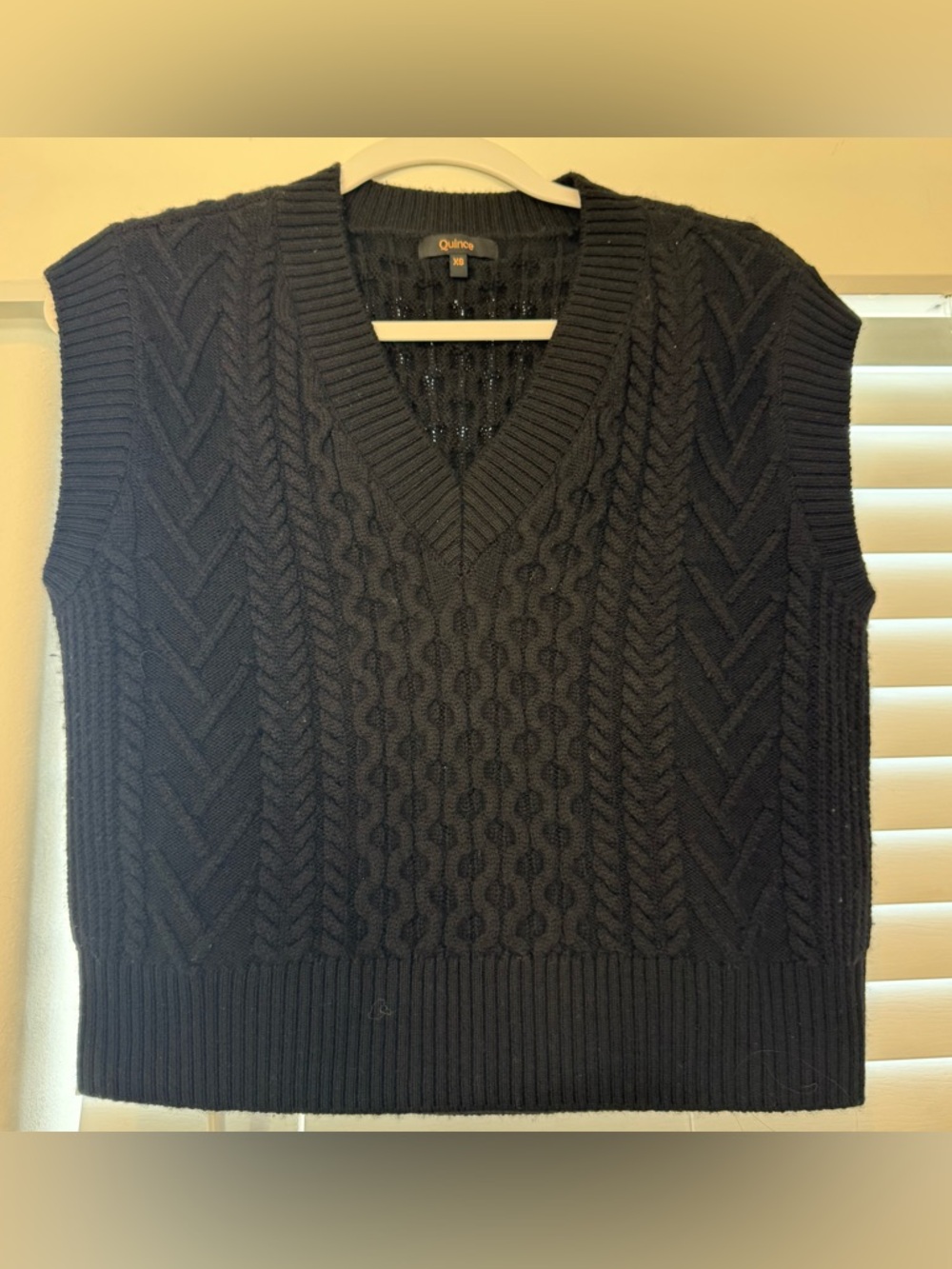 Quince Women’s Black 100% Merino Wool Cable V-Neck Sweater Vest